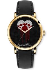SPRAWL Aanalog Fashion Series Gold Ladies Watches of Genuine Black Leather Strap,Unique Wrist Watch for Women Girls Designed with Bloody heart