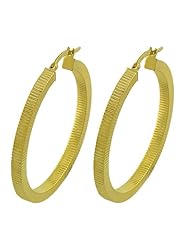 14 Karat Yellow Gold 3x37-mm Textured Flat Hoop Earrings