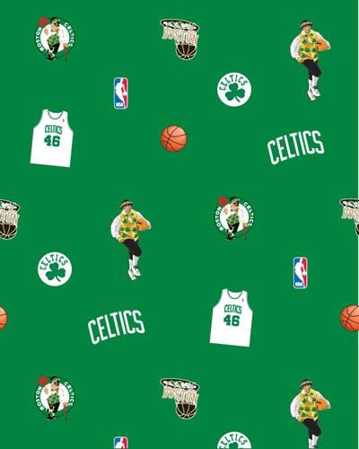 NBA Boston Celtics Green Basketball Print Fleece Fabric by the yard
