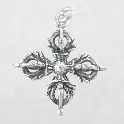 3D Ornate Tibetan Dorje Vajra Pendant in Sterling Silver