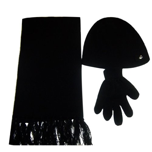 Ladies Knit Hat, Scarf and Glove Set with Bow