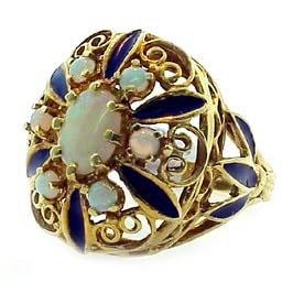Vintage 18k Gold Enamel & Opal Ring Vintage 18k Gold Enamel & Opal Ring