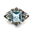 Sterling Silver Marcasite Ring with Blue Topaz CZ - Size: 6-9