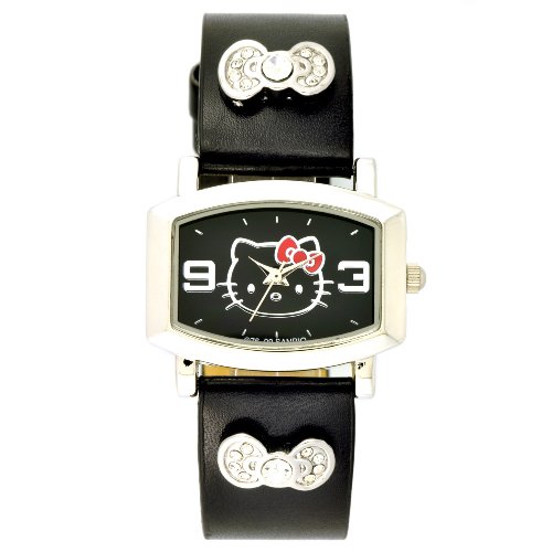 Hello Kitty Kids' HK1434 Black Strap Bow Accented Silver-Tone Watch Hello Kitty Kids' HK1434 Black Strap Bow Accented Silver-Tone Watch