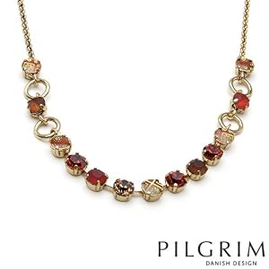 PILGRIM SKANDERBORG, DENMARK Attractive Necklace With Precious Stones - Genuine Crystals and Glass beads Beautifully Designed in Yellow Base metal and Multicolor Enamel. Total item weight 19.9g Length 17.75in
