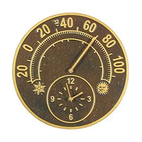 Whitehall Products Antique Copper Solstice Thermometer Clock by Whitehall Thermometers