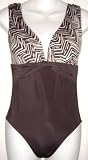 Contemporary 1 PC Swimsuit with Deep Plunge Neckline in Zigzag Sizes S-XL