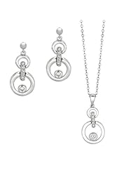 BRI Jewelry Sterling Silver Open Ring With Clear Cubic Zirconia Set - Pendant - Dangle Earring