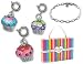 CHARM IT! © Super Cute 3 Cupcake Charms & SILVER Link Bracelet Set in Keepsake Jewelry Gift Box! Features Pink, Blue & Purple Cupcakes!