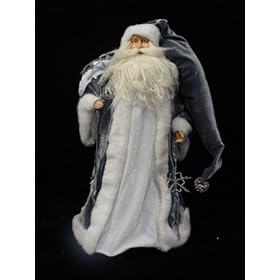  24 inch Lavish Silver and White Ice Storm Santa Claus Christmas Table Top Figure
