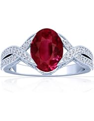 14K White Gold Oval Cut Ruby Ring With Sidestones