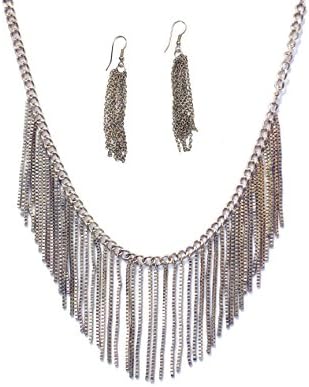 Fashion Jewelry Long Chains Dangling Big Necklage - Includes Matching Earings - Silver!
