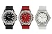 Geneva Platinum Silicone Band CZ Watch Set (Black, White, Red)