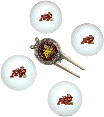 Minnesota Golden Gophers Pack Of 4 Golf Balls And Divet Tool Gift Set From Team Golf