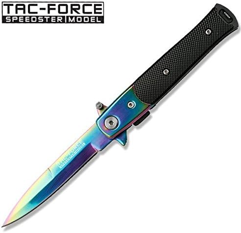 TF-438RB TAC-FORCE FOLDING KNIFE 23vt0764lv 0dsr1i03py SPRING 3 2.85MM THICa72ixm45leu BLADE, STAINLESS STEEL RAINBOW SPEAR POINT BLADE 4 BLACD