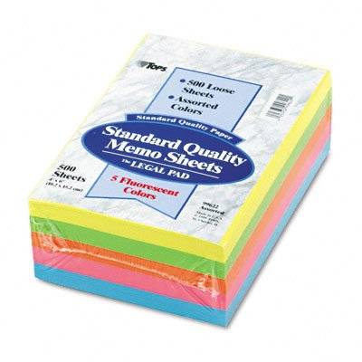 Assorted Fluorescent Color Memo Sheets, 4 x6, 500 Loose Sheets/pack