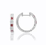 14k White Gold Diamond & Ruby Filigree Hoop Earrings