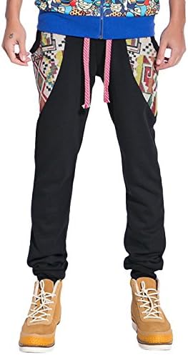 OUSHU Men's Fashion Prints Pockets Slim Fit Harem Sport Skinny Sweatpants 4XL Black