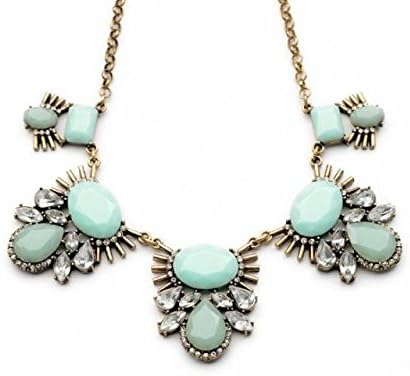 Kali Collection Pale Mint Green Milk Stone &amp; Crystal Vintage Style Statement Necklace