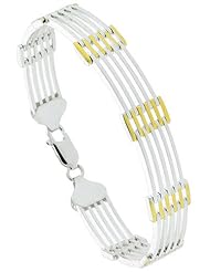 Sterling Silver 2-tone Italian Bar Bracelet, 7/16 inch wide
