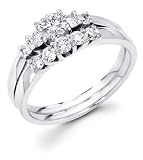 14k White Gold 5 Five Stone Round Diamond Engagement Bridal 2 Two Ring Set w/ Matching Wedding Anniversary Band (4/5 cttw, G-H Color, SI1 Clarity)