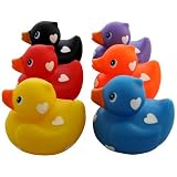 Set of 6 Rubber Ducks Assorted Colours With Hearts Pattern