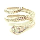 Fabulous Solid Sterling Silver Natural Fiery Opal & Ruby Detailed Snake Ring - Finger Sizes 5 to 12 Available