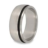 Brushed Domed Stainless Steel Ring with Black Grooved Line (8.0mm) - Sizes 8 - 13