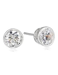 Sterling Silver Swarovski Zirconia 2 cttw Bezel Stud Earrings