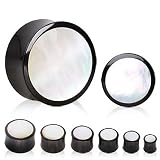 Double Flared Buffalo Horn Saddle Ear Plug with Mother of Pearl Inlay -3/4