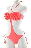 Coral 3D Floral Bandeau Cut-out Sides Monokini Swimsuit