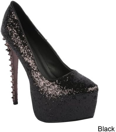 FRH DIOR-02 Women's Hot Fashion Sexy Stylish Glitter Stiletto Heel Dress Pump, Color:BLACK, Size:8
