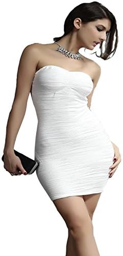 Pink Queen Womens Sexy Strapless Solid Color Backless Bodycon Cocktail Party Dress (Free Size, White)