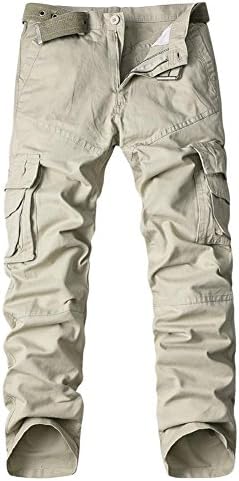 Men's Casual Cotton Relaxed Straight-Fit Cargo Pants (36, Beige)