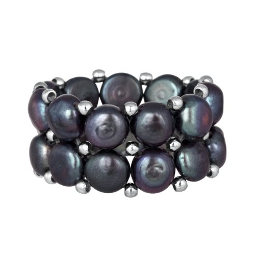 Beautiful Silver Beads Peacock Color Cultured Freshwater Pearls Stretch Ring