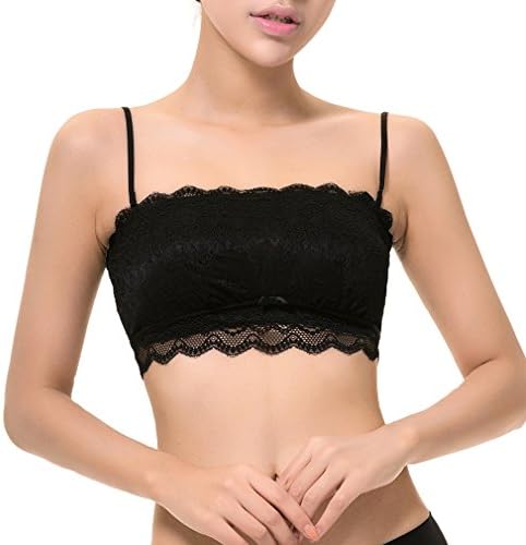 Cnhw Women's Full Lace Comfort Detachable Shoulders Strap Half Camisole Lined Black M