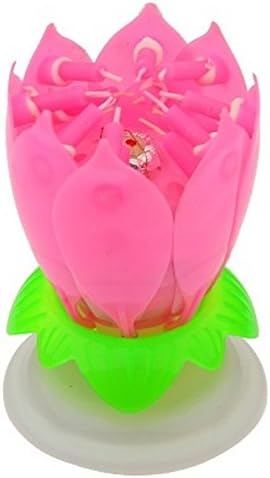 Equeen® 2 Pcs Birthday Candles Lotus Flowers Candle Lights Blossom Candle Birthday Party Surprise Romantic Music Candles Creative Gift Multicolor Red Yellow pink Blue (Pink)