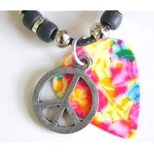 18" Tie Dye Guitar Pick & Peace Sign Necklace