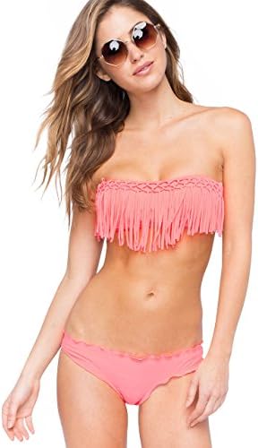 DAMSEL Scallop Cheeky Bikini Bottoms, Coral, Medium