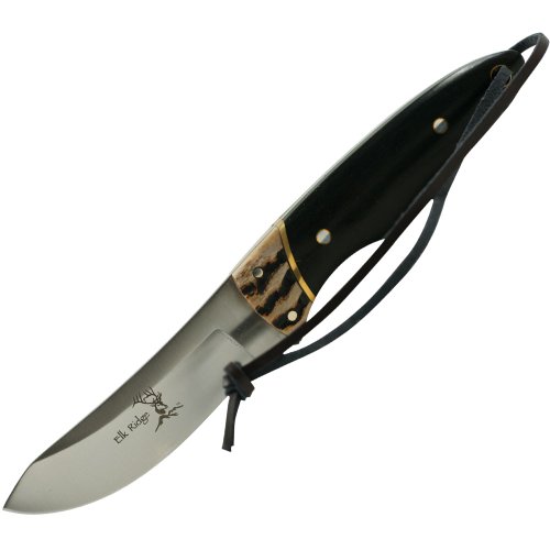 Trademark Elk Ridge Stainless Steel Hunting Knife with Leather Sheath Knives, Black