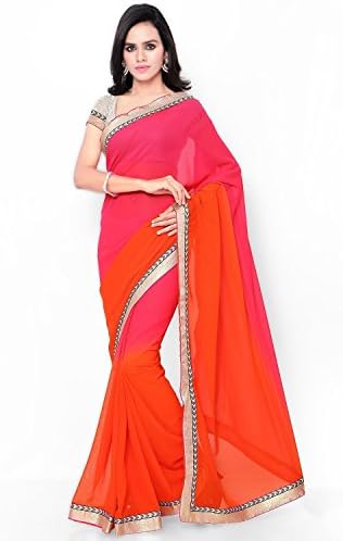 WXW Fashion Big Girls' Premium Georgette Saree with Blouse Piece Free Size Pink