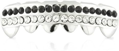Premium Iced Out Black & Clear Crystals Rhodium Finish Removable Bottom Grillz