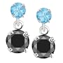 14k White Gold Blue Topaz and Black Diamond Dangle Earrings (1/2 cttw)