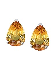 Tommaso Design (tm) 8x6mm Pear Shape Genuine Citrine Earrings Studs in 14 kt White Gold