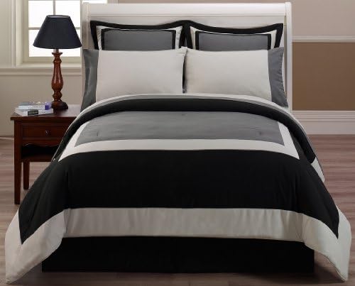 8-pieces Black Gray Hotel Duvet Cover with Sheet Set , Queen