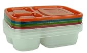 EasyLunchboxes 3-compartment Bento Lunch Box Containers (Set of 4) BPA-Free. Easy-Open Lids (Not Leakproof)
