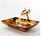 Kraus C-GVR-420-RE-10SN 15mm Amber Rectangular sink with Satin Nickel waterfall Faucet