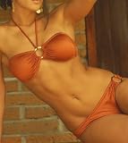 Sexy Sienna Brown Halter Bandeau Bikini Lingerie with Silver Rings