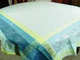 Provence Elegant blue yellow teal Jacquard design banquet tablecloth 67 by 99 inches