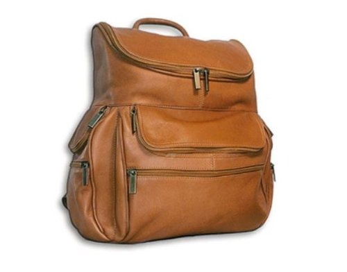 Mid-sized Leather Computer Backpack w Adjustable Shoulder Strap (Tan)